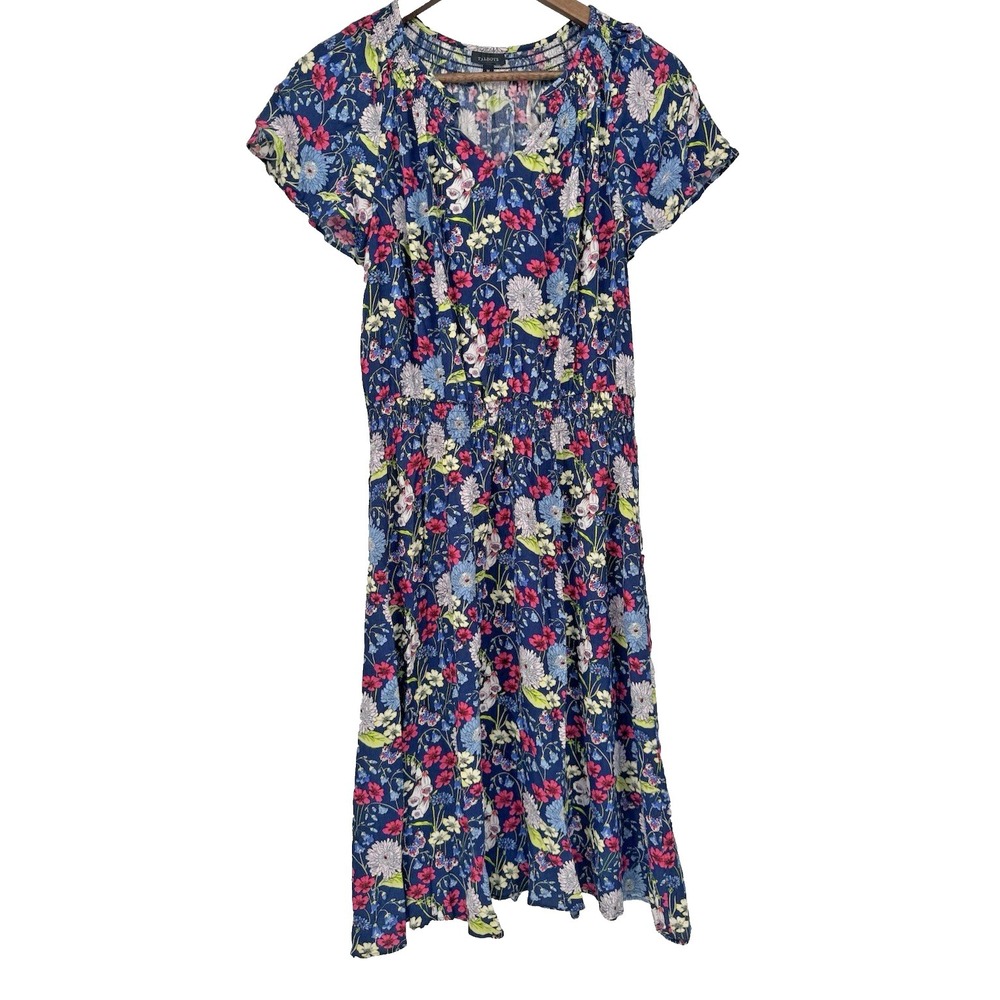 Talbots Smocked Split Neck Floral Dress‎ spring cottagecore tiered boho festival